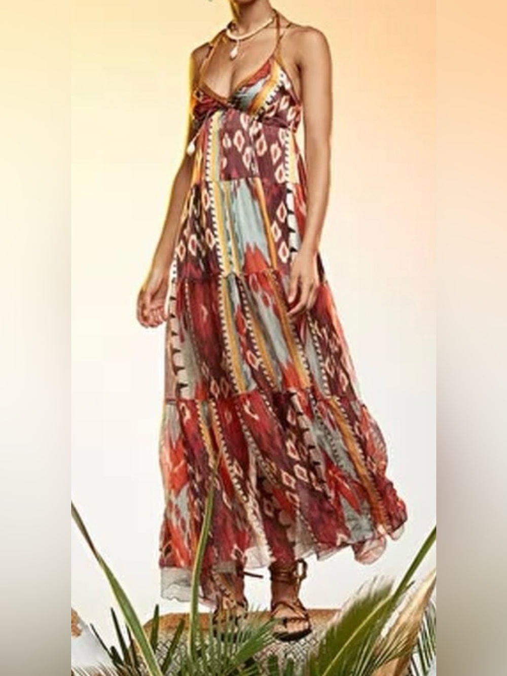 Forte Forte Italy Silk Linen Tiered Viole Maxi Slip Dress Women 2 Fairy Boho